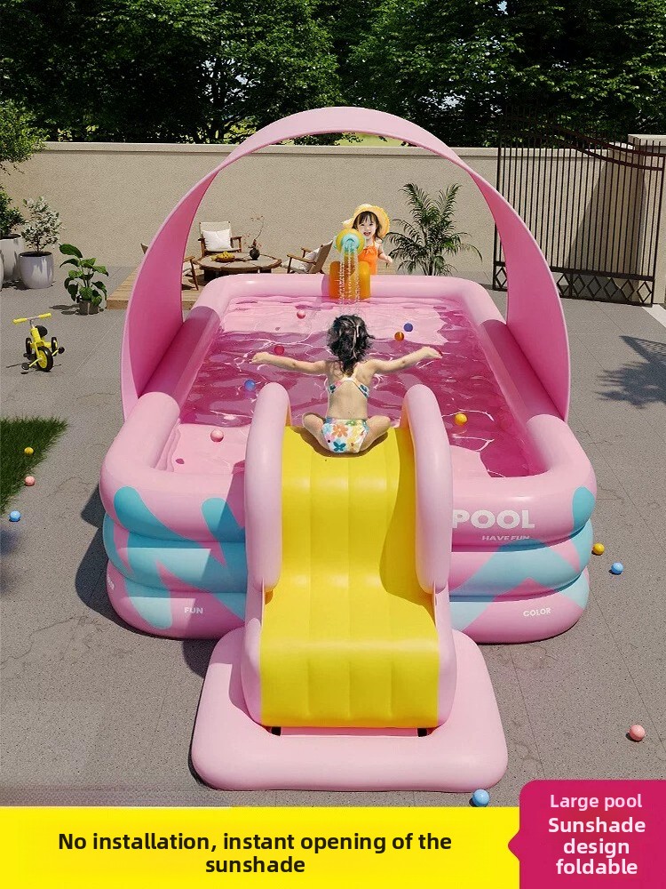 Water Slide Inflatable - Inflatable Pool With Sunshade Slide Foldable