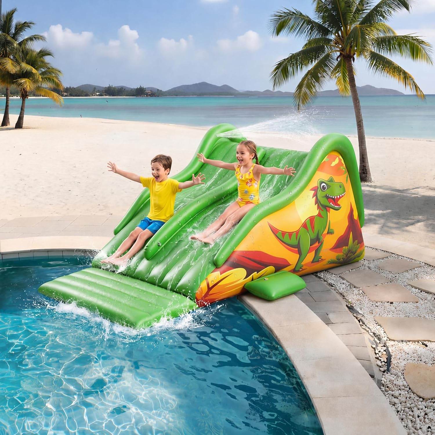 Water Slide Inflatable - 125 Inch Giant Inflatable Dinosaur Pool