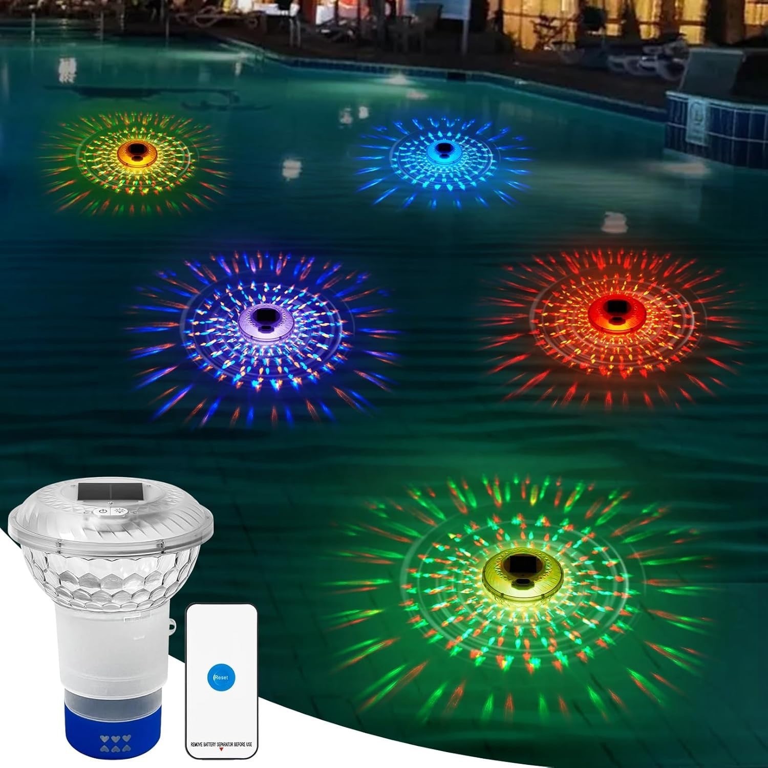 Pool Light Solar Rechargeable - Remote Control Solar Rechargeable Pool Light