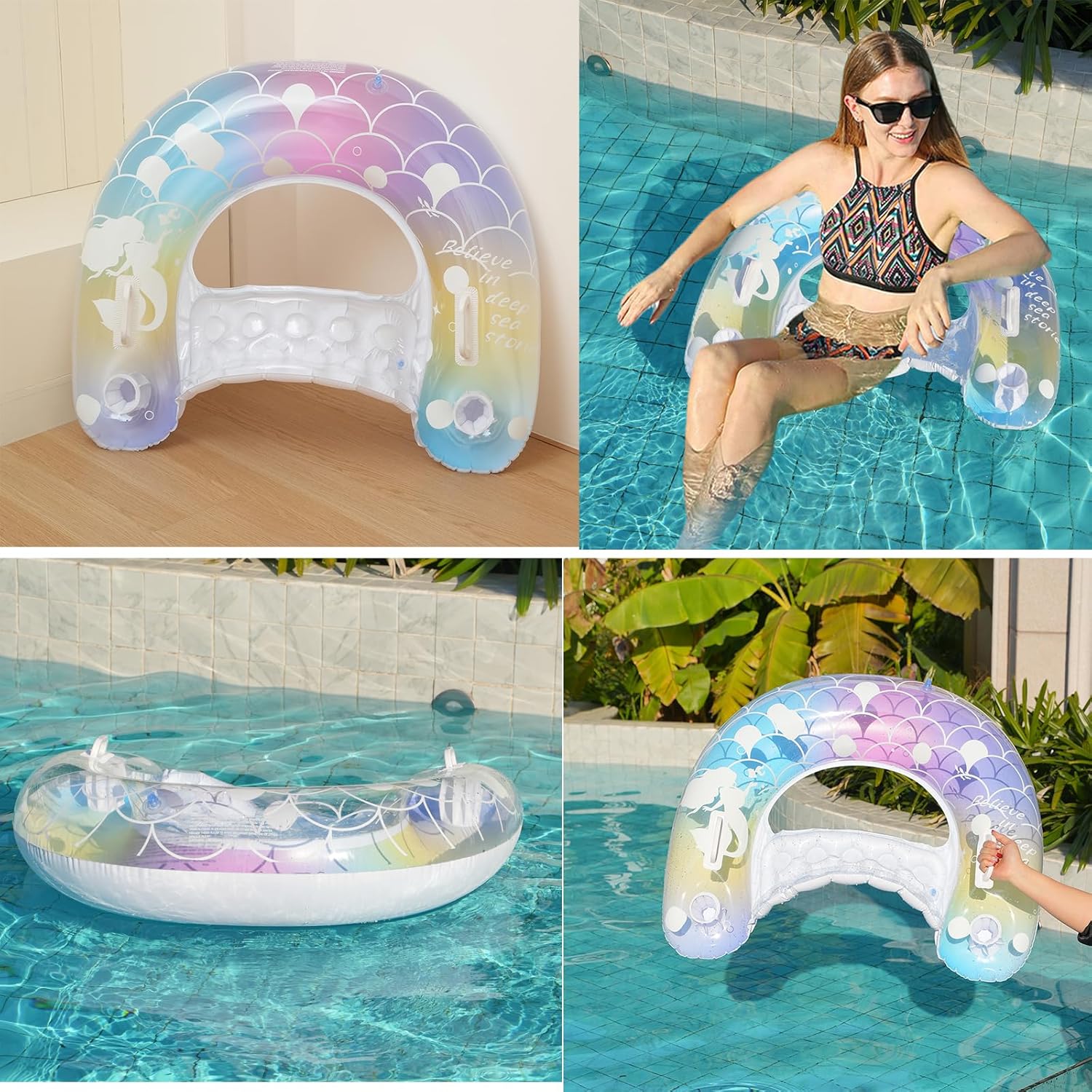 2 pcs Mermaid Pool Floats-30 i - огляд і ціна Pool Float Ring Inflatable