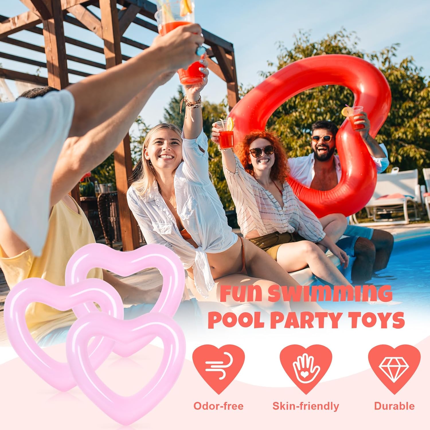 3Pcs Inflatable Heart Pool Flo - огляд і ціна Pool Float Ring Inflatable